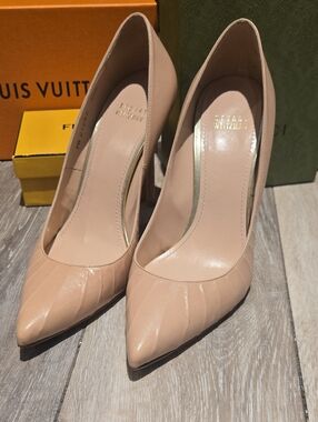Stuart Weitzman Blush Beige Pointed-Toe Leather Pumps